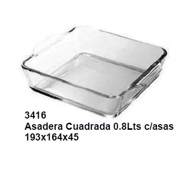 ASADERA CUADRADA 20 CM VIDRIO TEMPLADO
