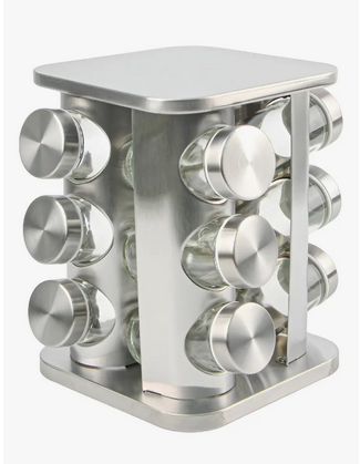 ESPECIERO GIRATORIO 12 FRASCOS ACERO INOX VIDRIO