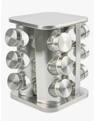ESPECIERO GIRATORIO 12 FRASCOS ACERO INOX VIDRIO