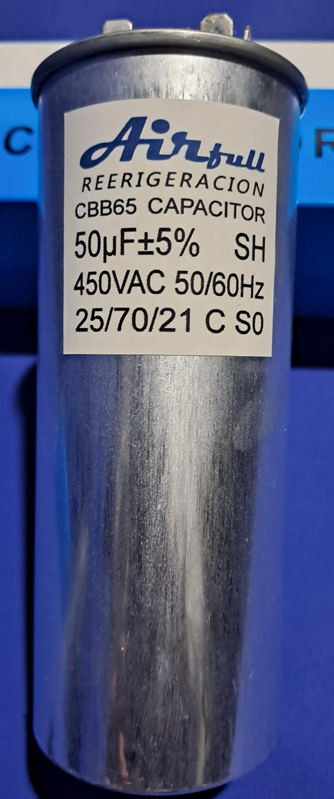 CAPACITOR CBB65 50μF CARCASA DE ALUMINIO TIPO ORIGINAL.  4 PINES DE UN LADO 2 DEL OTRO