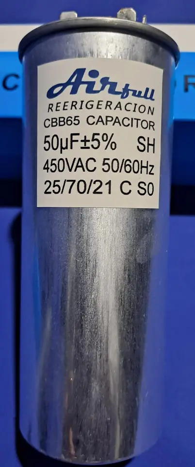 CAPACITOR CBB65 50μF CARCASA DE ALUMINIO TIPO ORIGINAL.  4 PINES DE UN LADO 2 DEL OTRO