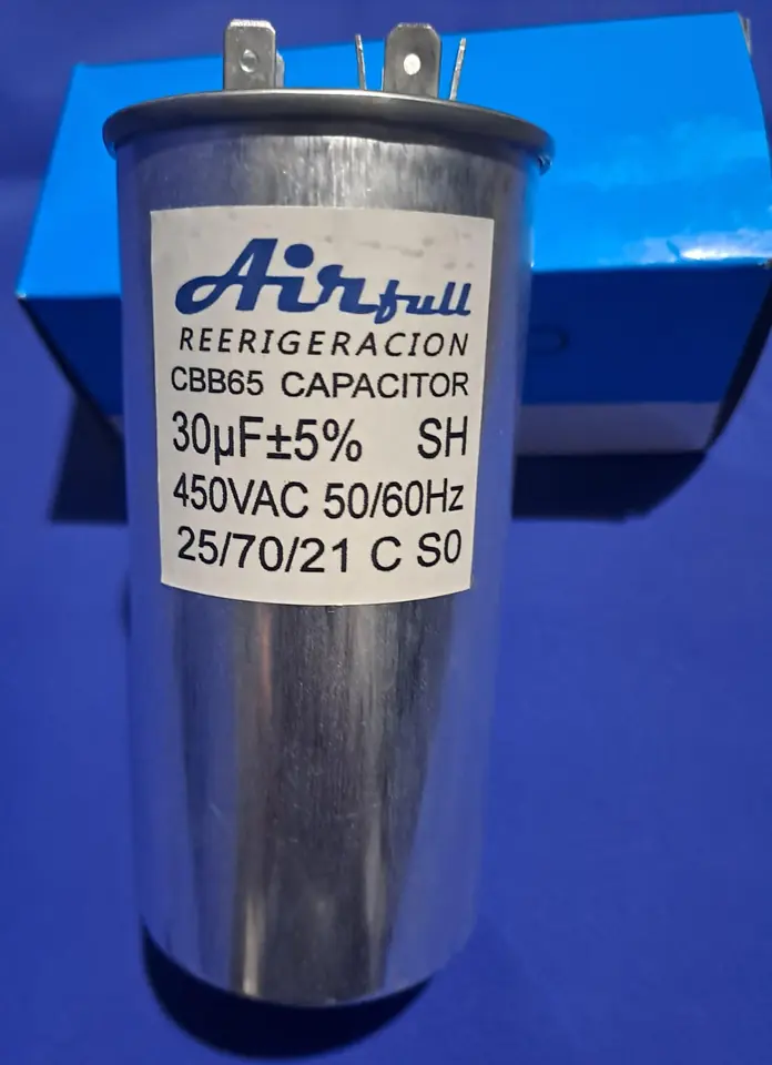 CAPACITOR CBB65 30μF CARCASA DE ALUMINIO TIPO ORIGINAL.  4 PINES DE UN LADO 2 DEL OTRO