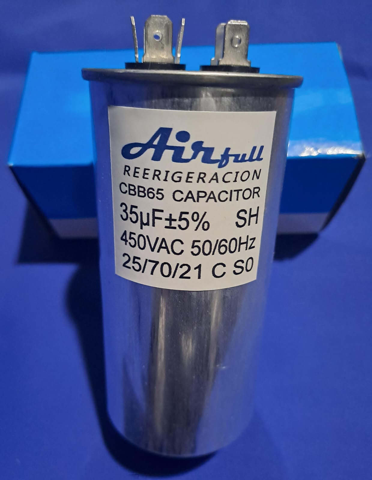 CAPACITOR CBB65 35μF CARCASA DE ALUMINIO TIPO ORIGINAL.  4 PINES DE UN LADO 2 DEL OTRO