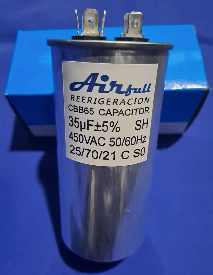 CAPACITOR CBB65 35μF CARCASA DE ALUMINIO TIPO ORIGINAL.  4 PINES DE UN LADO 2 DEL OTRO