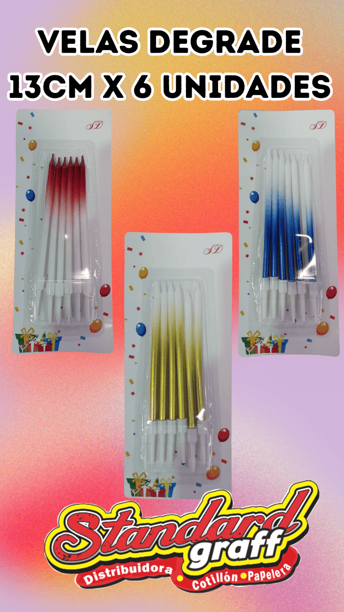 Velas degrade 13cm x6 - Azul con blanco