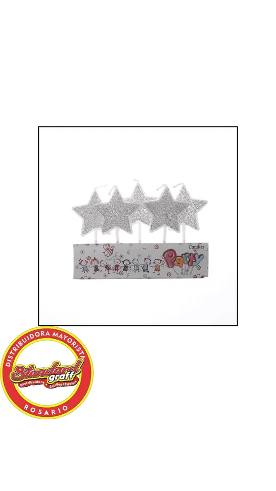 Blister Vela Estrella 8cm Plata x 5 unidades