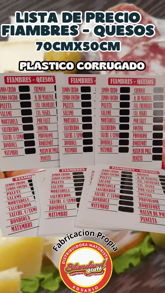 Lista de Precios Fiambres y Quesos - Serigrafia, plastico corrugado