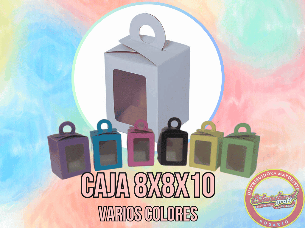 Caja con visor 8x8x10 Rosa - x5