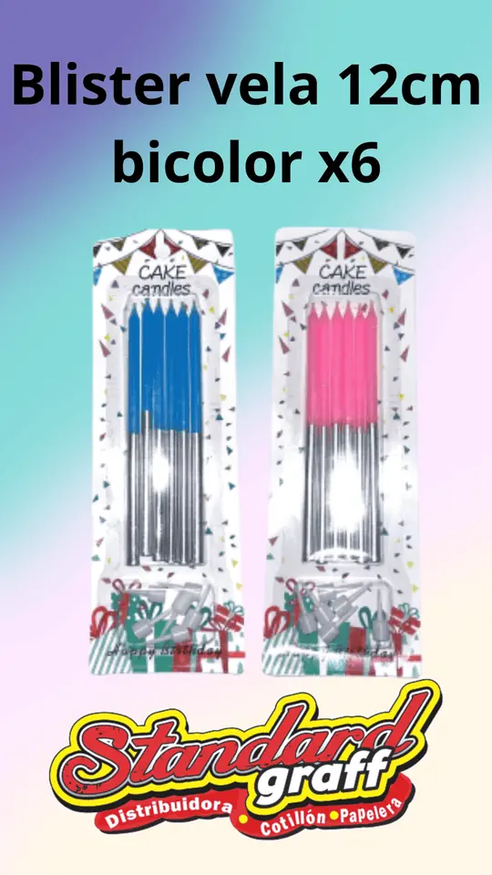 Blister vela 12cm bicolor x6 - Celeste