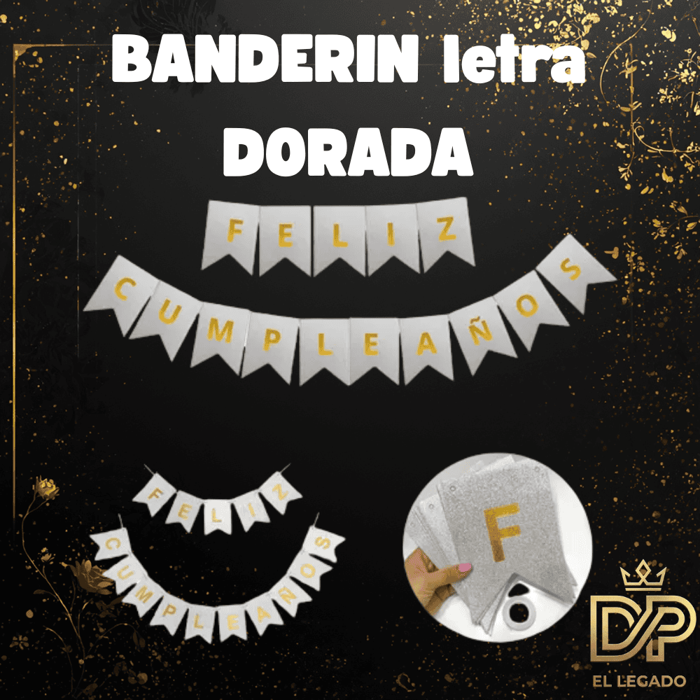 Banderín Feliz Cumple Celeste con letra dorada x 1 unidad