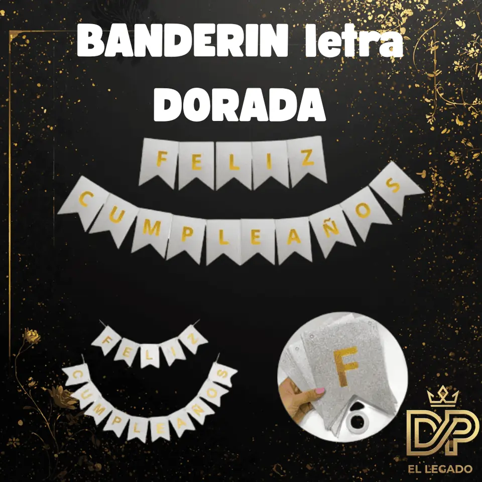 Banderìn Feliz Cumple Azul Letra Dorada - Espejados