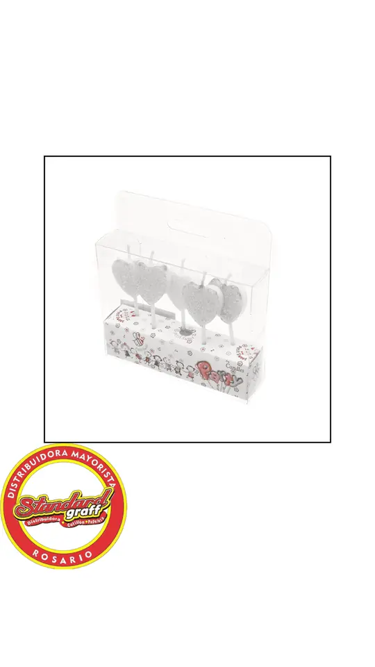 Blister Vela Corazòn 8cm Plata x 5 unidades