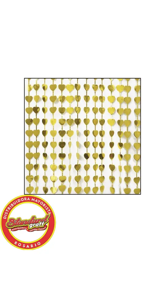 Cortina Metalizada Corazón Dorado x 1 unidad