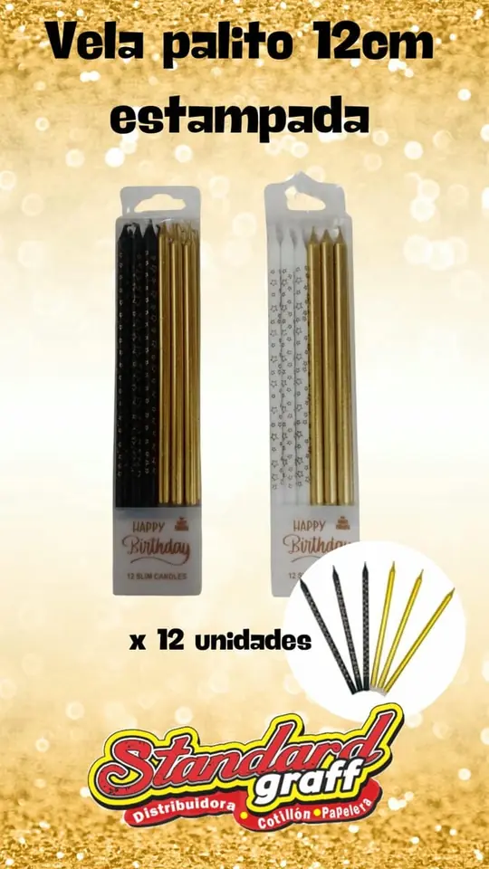 Vela palito estampada 12cm - x12un. blanco y negro x1