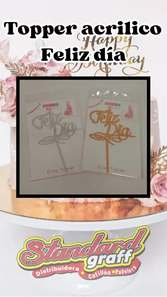 Topper acrilico Feliz dia x1 - Plata
