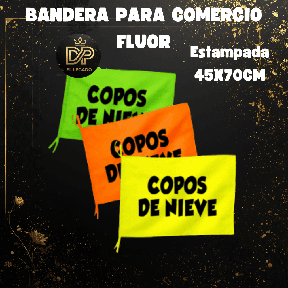 Bandera flùor para comercio estampada 45x70cm (Copos de nieve)