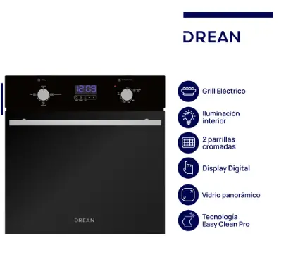 ¡¡DESCUENTO LANZAMIENTO!! Horno A Gas Empotrable 60 cm Negro Digital Drean - HGDR601C