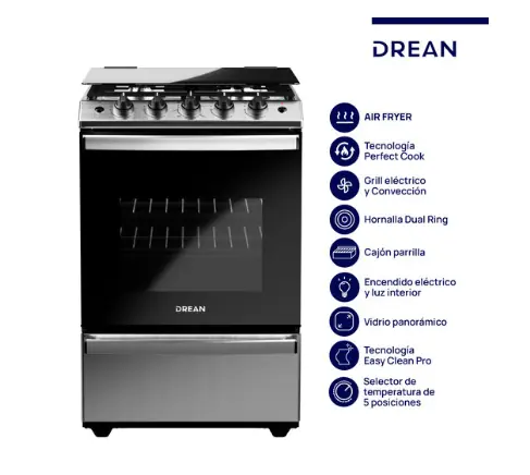 ¡Gran Barata! Cocina Multigas 56 cm Inoxidable con Air Fryer Drean - CD5617AI0 outlet