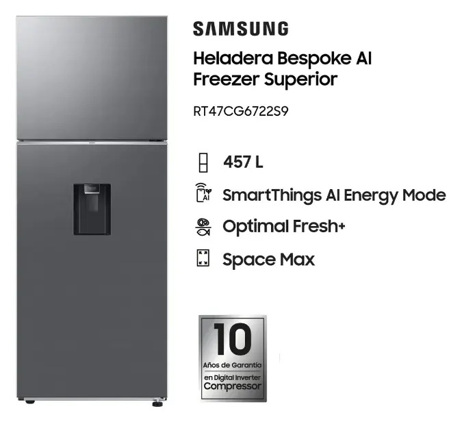 Heladera Samsung Rt47cg6722s9 Inverter 457 L Inox Dispenser Inox OUTLET