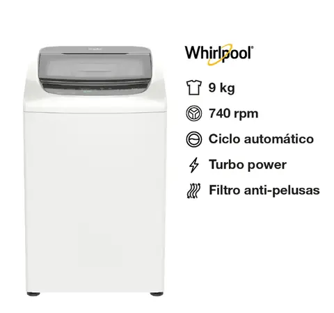 Lavarropas Whirlpool Carga Superior 9kg Blanco - 740rpm Impeller WW09HBB outlet