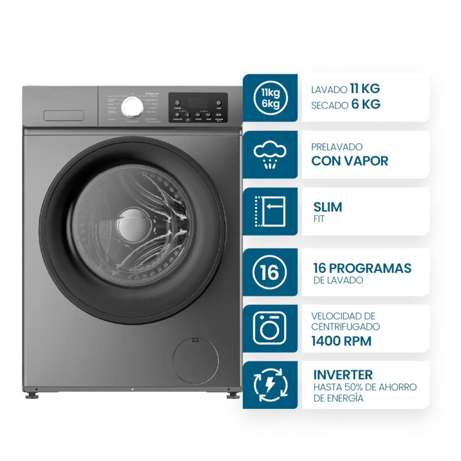 LAVASECARROPAS 11+6KG FRONTAL 1400RPM GREY