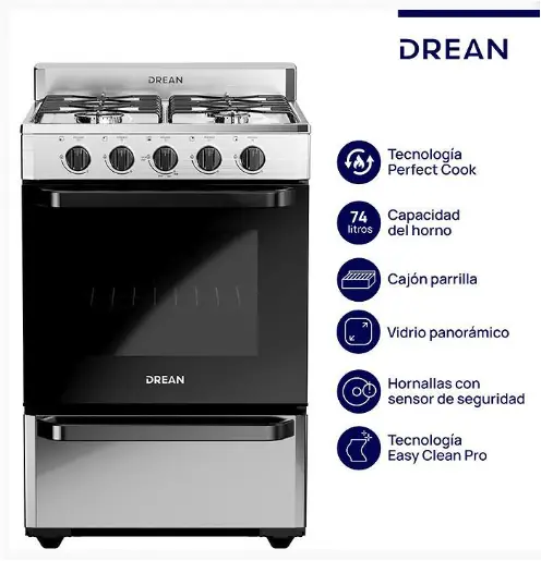 Cocina Drean 56Cm Multigas Acero