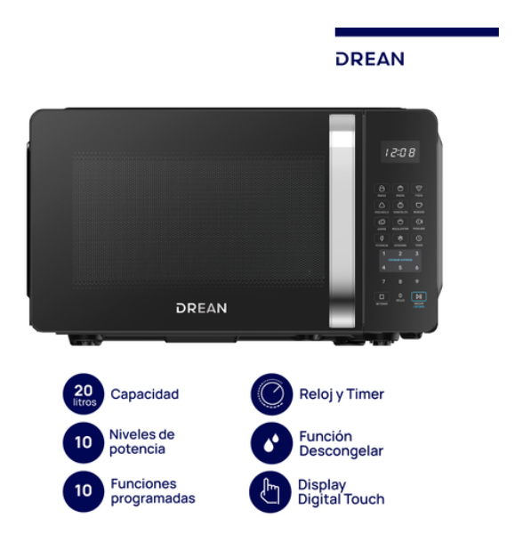 ¡Gran Barata! Microondas Digital 20 L Negro Drean - HMD20ARNJ0 outlet