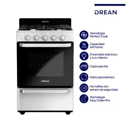 ¡Gran Barata! Cocina Multigas 56 cm Blanca con Encendido Eléctrico Drean - CD5603AB0 outlet