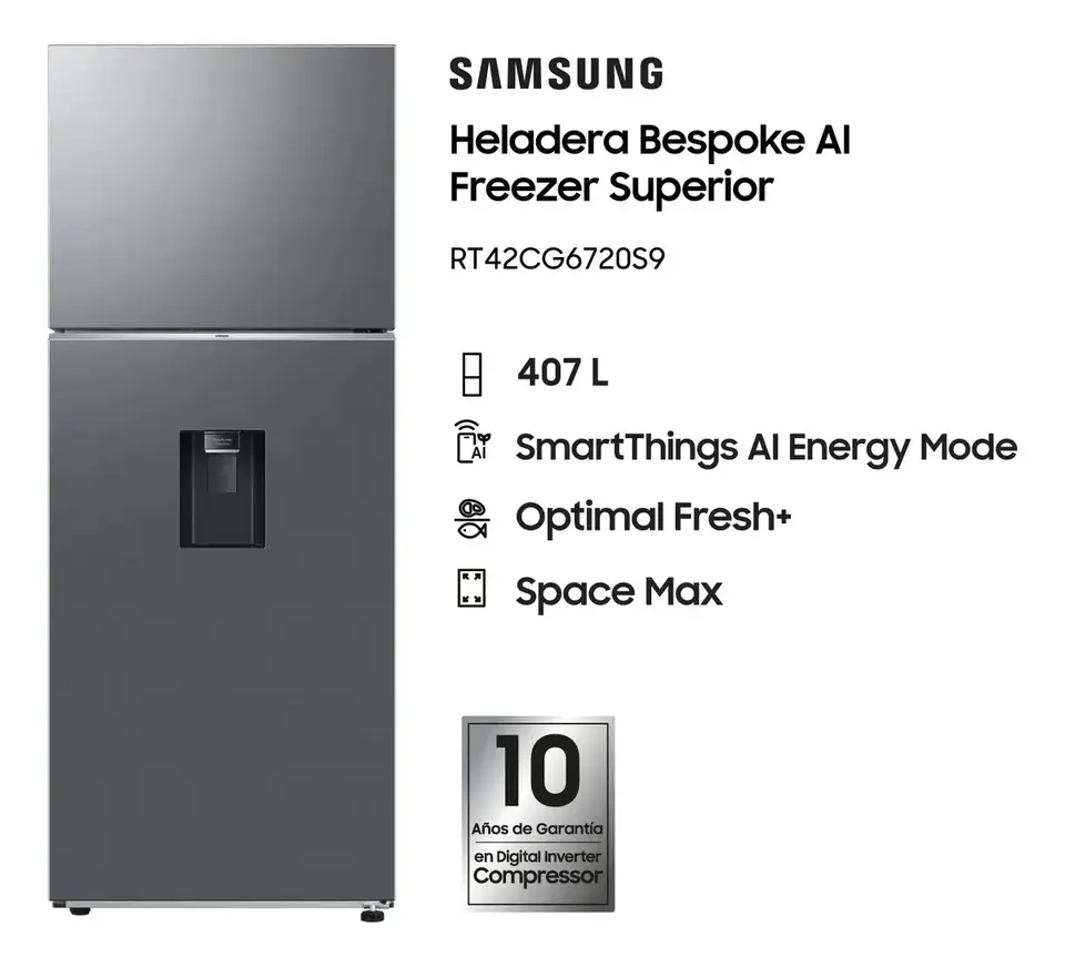 HELADERA SAMSUNG RT42CG6720S9/B3 407 LTS INOX DISPENSER - OUTLET PREMIUM