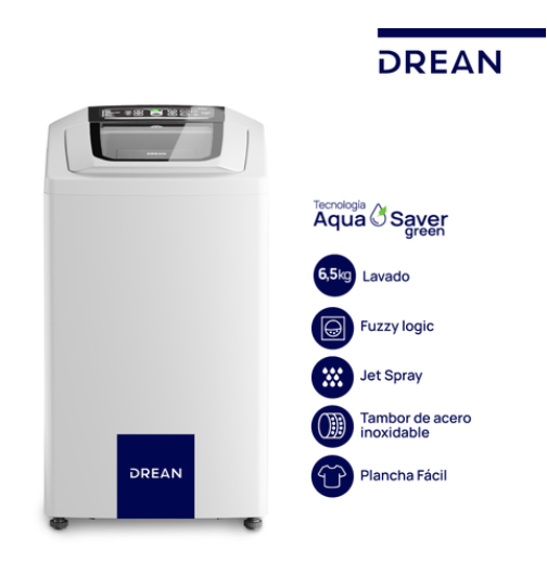Lavarropas Carga Superior 6,5 Kg 800 RPM Blanco Drean - LSDR0680TB0 OUTLET
