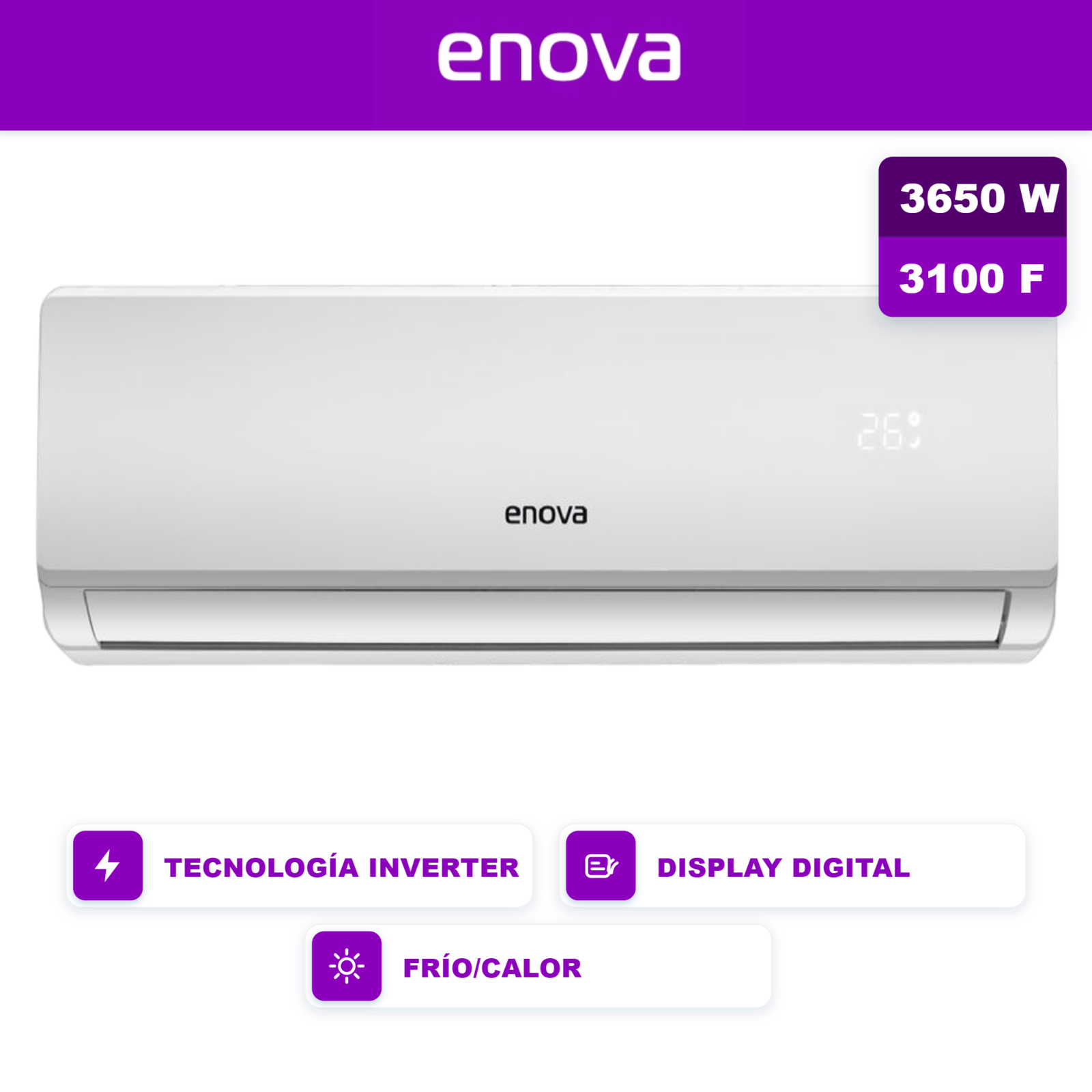 AIRE ACONDICIONADO ENOVA SPLIT INVERTER 3650 W FRIO/CALOR - PRIMERA