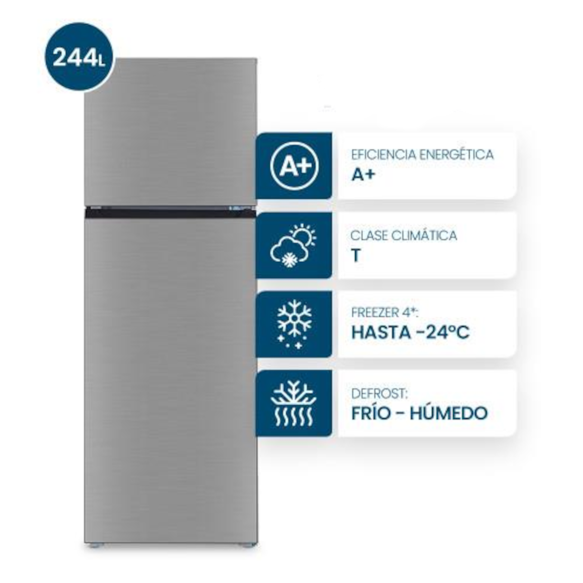 Heladera  Primera marca Top Mount Cíclica 244L Inox