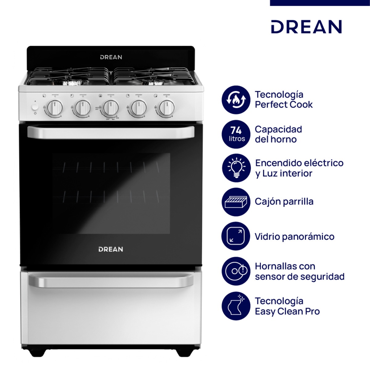 Cocina DREAN 56 cm Multigas Blanca con Encendido Eléctrico PRIMERA - CD5603AB0