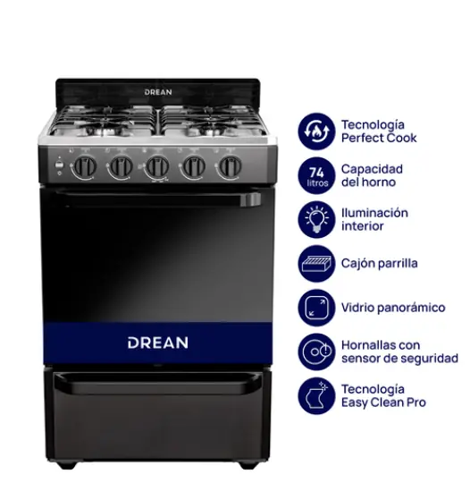 Cocina Multigas 56 cm Negro con Encendido Eléctrico Drean - CD5603AN0 OUTLET