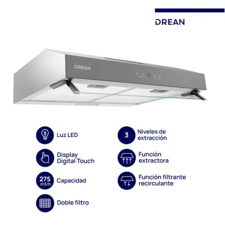 Purificador extractor de 60 cm Inoxidable Drean - CUDR604IA OUTLET