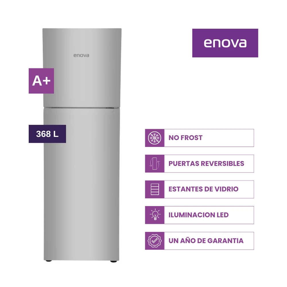 HELADERA ENOVA FREEZER SUP. NO-FROST VOL. BRUTO 370L GRIS - PRIMERA