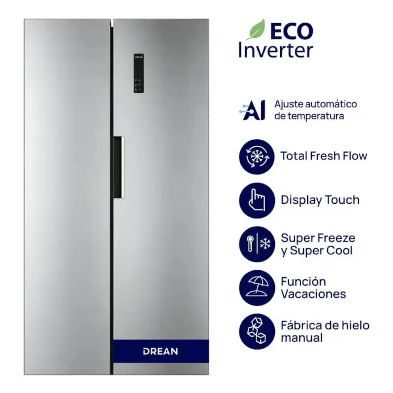Heladera DREAN 472 L Side by Side No Frost Inverter Inox PRIMERA - DSP472LKRSS0
