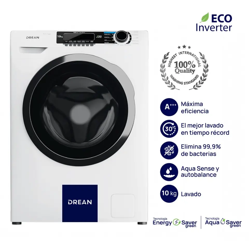Lavarropas DREAN  10,5Kg Ecoinverter Blanco Frontal - LCFDR1012SB0