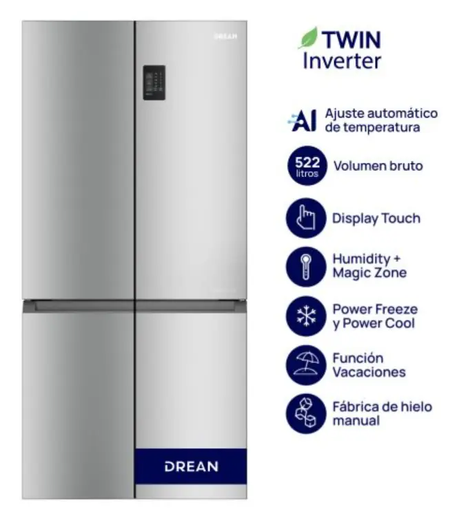 Heladera T-Door Twin Inverter con IA 522 L Inox Drean - DTP469LKRSS0 OUTLET