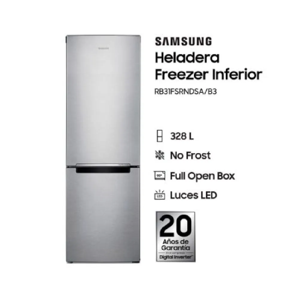 HELADERA SAMSUNG RB31 FREEZER ABAJO ACERO PRIMERA