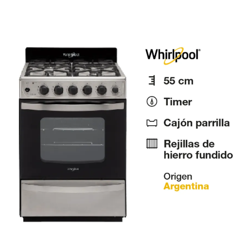 COCINA WHIRLPOOL 4 QUEMADORES WFX57DIDNA ACERO REJILLA FUNDICION - PRIMERA