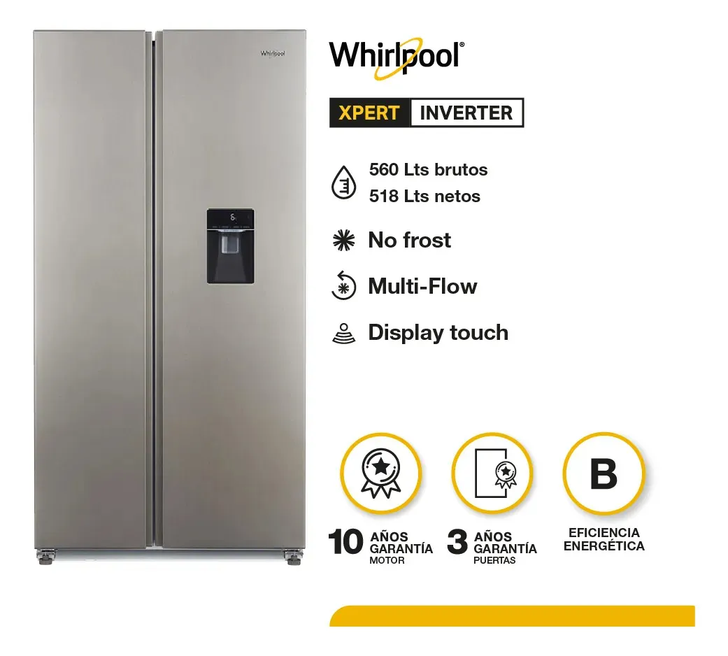 Heladera WHIRLPOOL 518Lts Side By Side No Frost Inverter - WRS955FWMS
