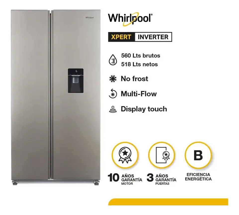 Heladera WHIRLPOOL 518Lts Side By Side No Frost Inverter - WRS955FWMS