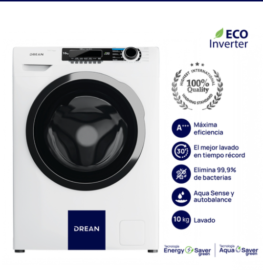 Lavarropas DREAN Carga Frontal Ecoinverter 10 Kg Blanco - LCFDR1012SB0 OUTLET