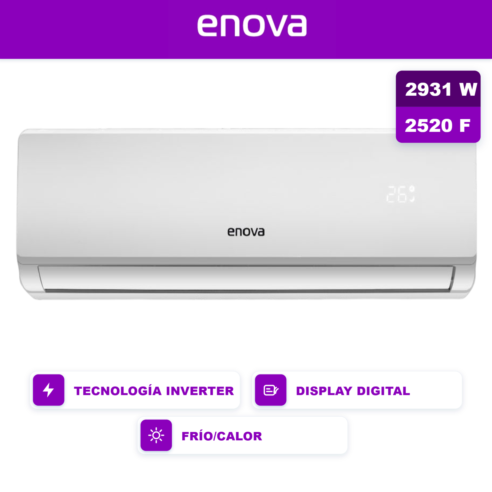 AIRE ACONDICIOANDO ENOVA SPLIT INVERTER 2931 W FRIO/CALOR - PRIMERA