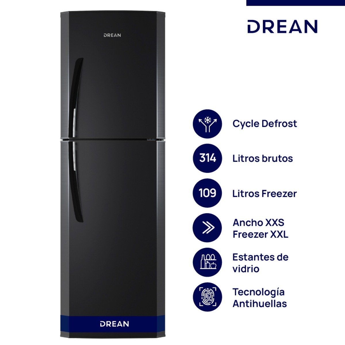 Heladera DREAN con freezer Cíclica 314 L Black Steel - HDR320F50N