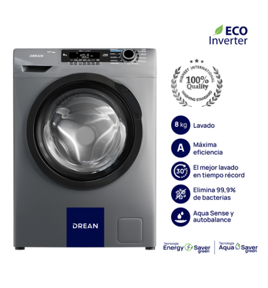 Lavarropas Ecoinverter 8 Kg 1400 RPM Gris Drean - LCFDR0814SG0 OUTLET
