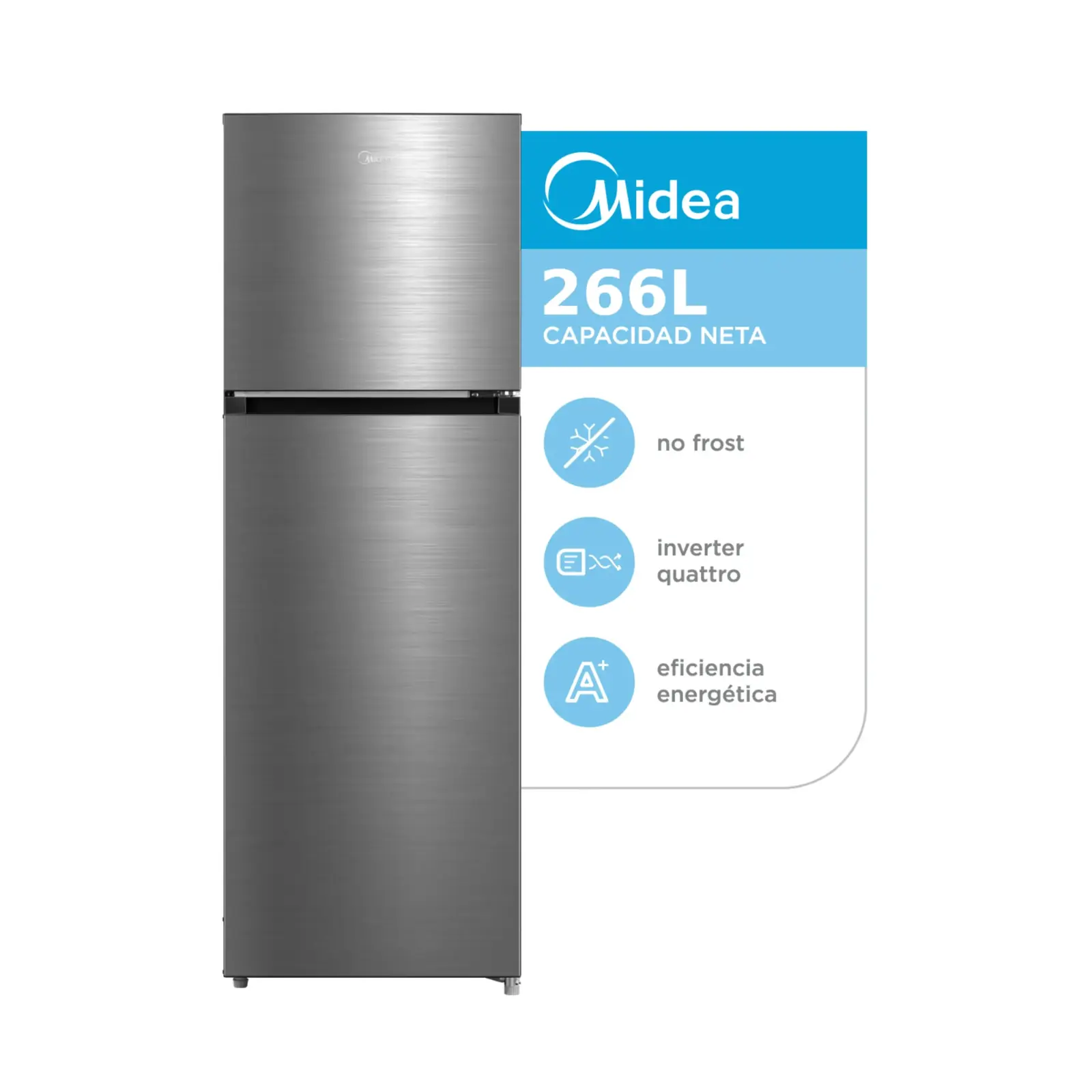 Heladera MIDEA 266 L No Frost Inverter Inox PRIMERA - MDRT385MTF46AD