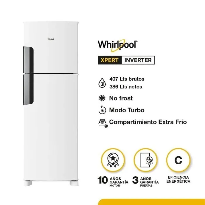 HELADERA WHIRLPOOL WRM42MB TOP MOUNT INV BLANCA PRIMERA