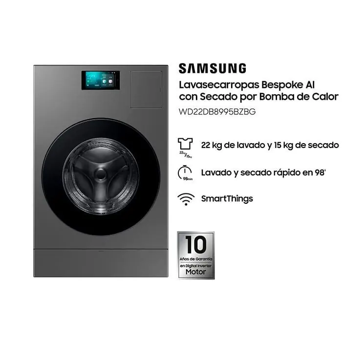 Lavasecarropas Samsung Bespoke AI de 22Kg de lavado y 15Kg de secado Gris